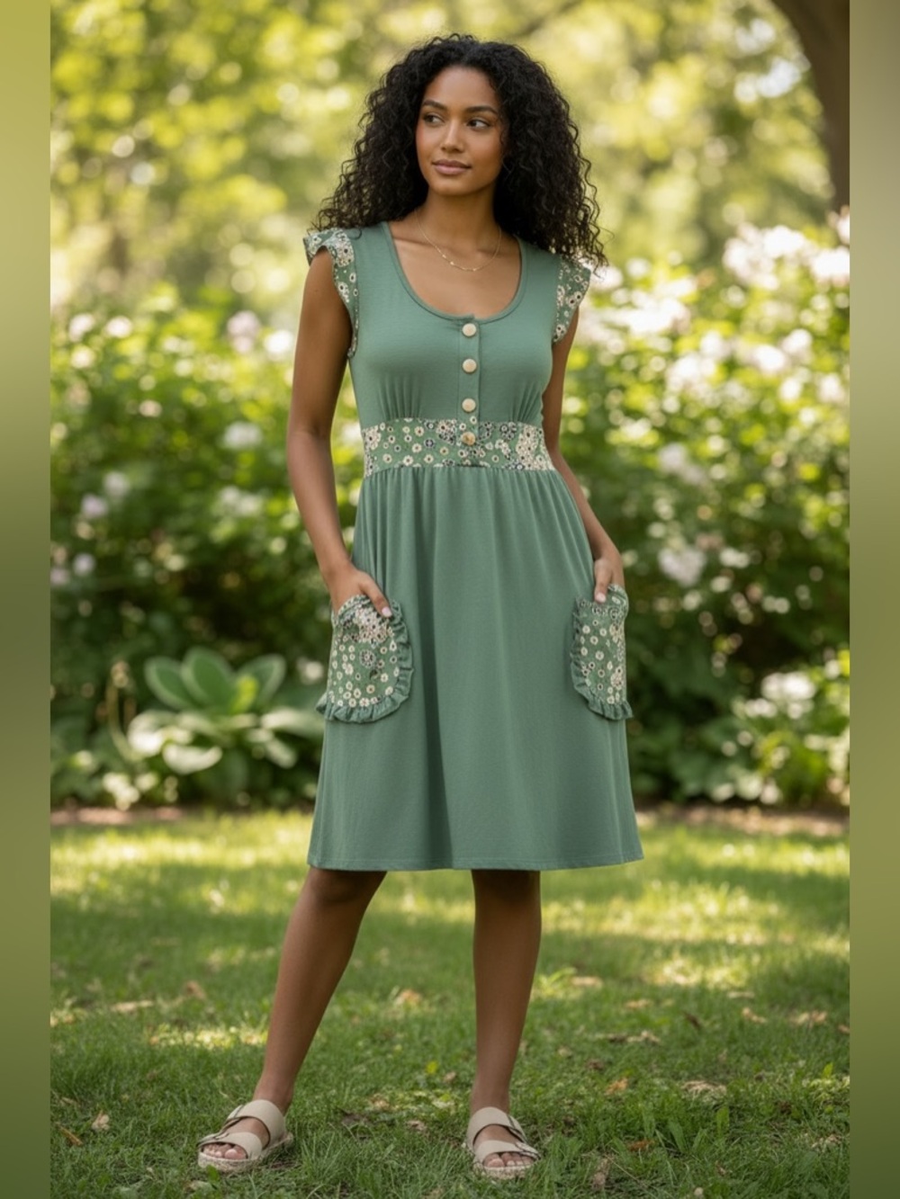 EUC Full Tilt Olive Green Floral Mini Skater Dress 2010’ish from Tilly’s